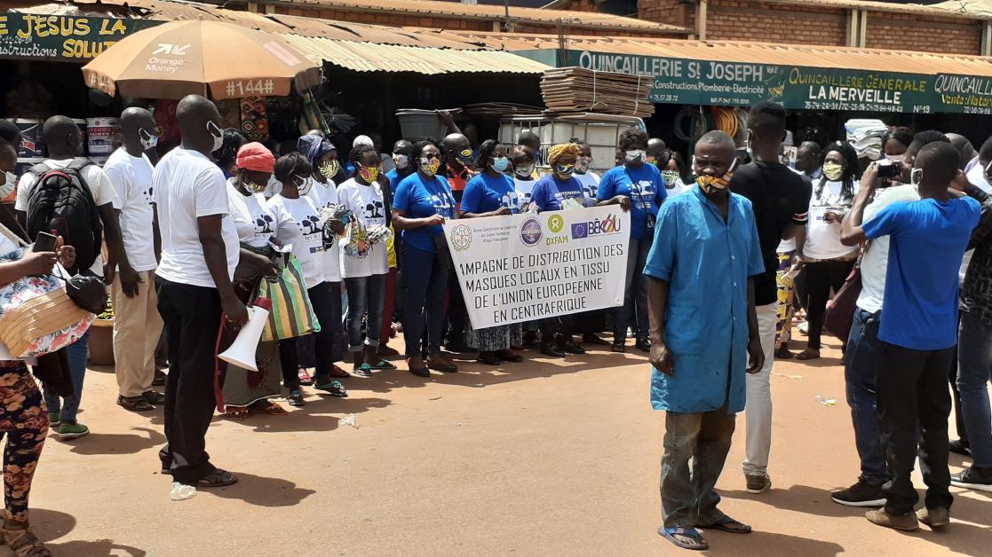Manifestation of people with a poster