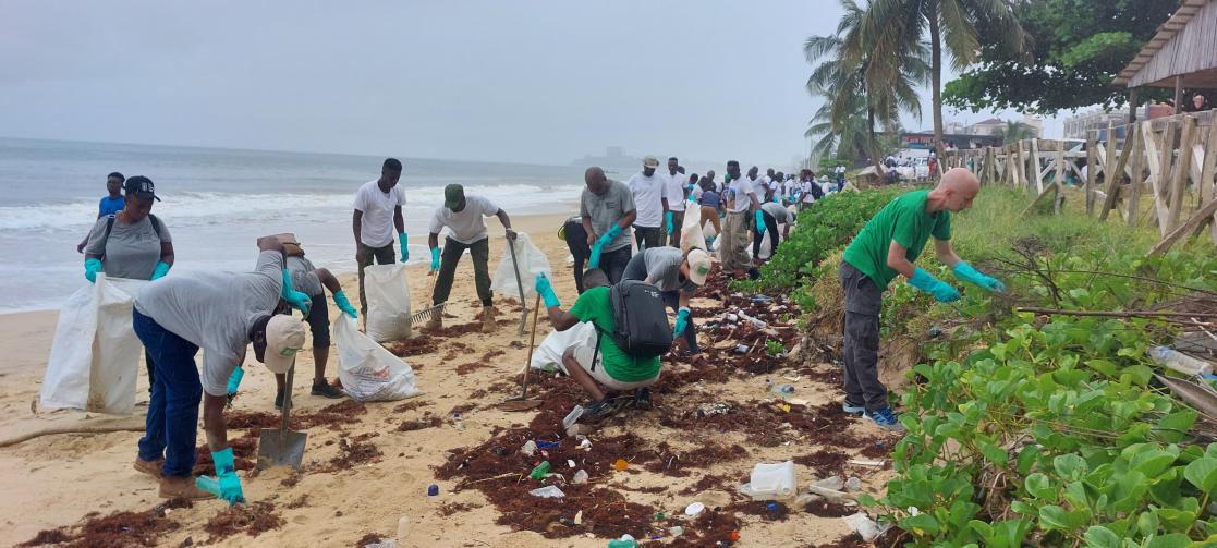 Volunteers cleaning the beach