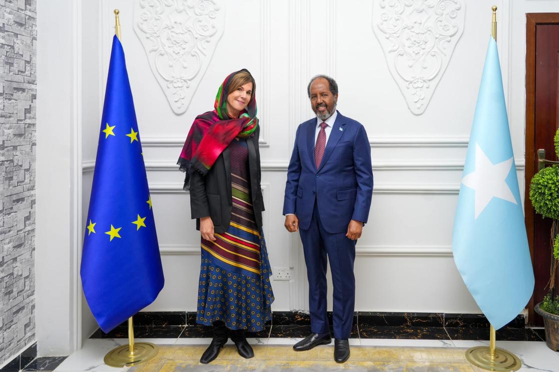 EU's new ambassador, Ms. Karin Johansson, presented her credentials to President @HassanSMohamud at @TheVillaSomalia in #Dhusamareeb