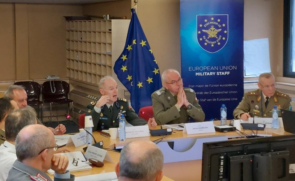 Military professionals at a HQ conference discussing EU-NATO co-operation.
