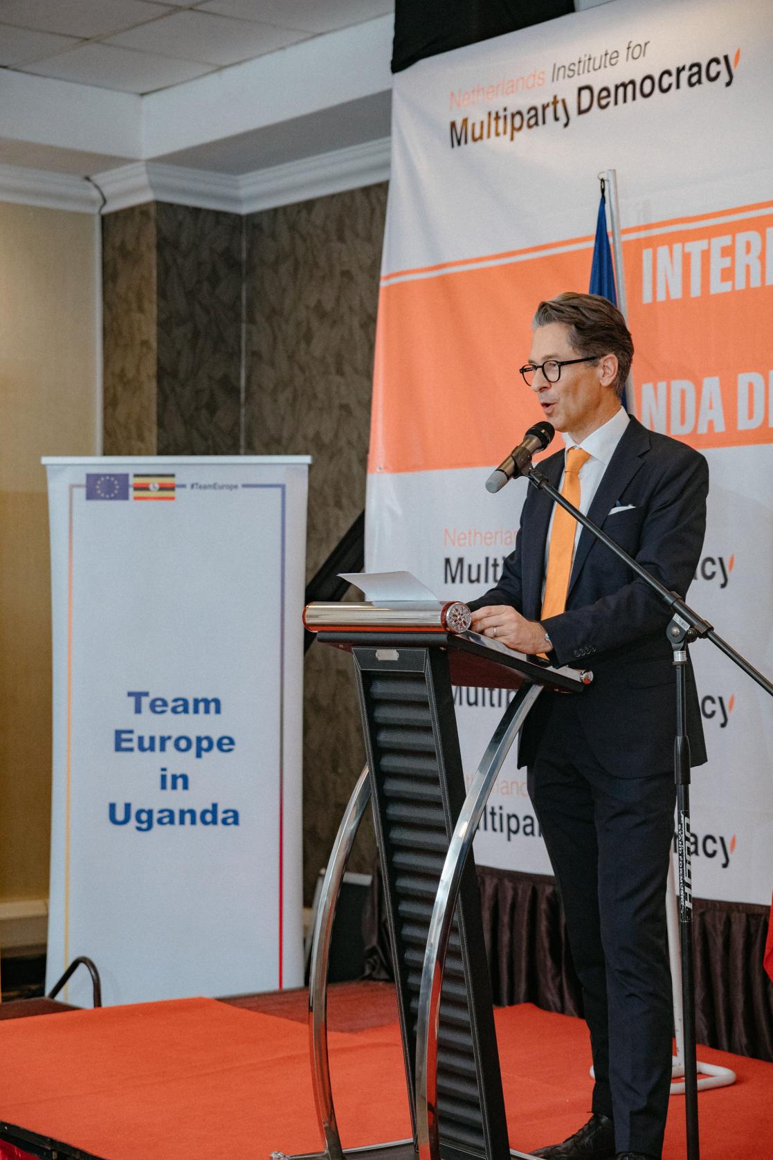 EU Ambassador Jan Sadek speaking at the 2023 Democracy Day Debate