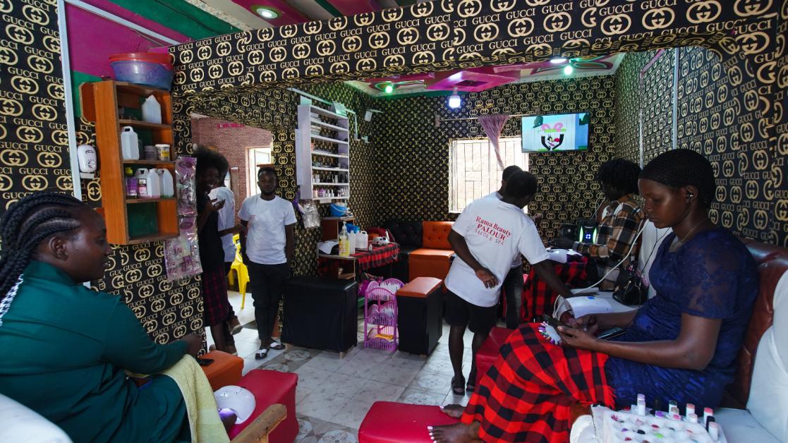 A hair and beauty salon in Dadaab, where Refugees are trained in livelihood skills.