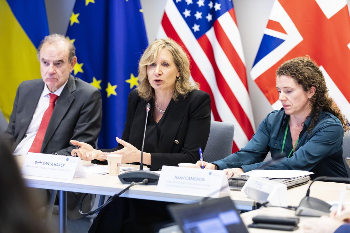 Picture of US Ambassador at large for Global Criminal Justice Beth Van Schack and UK FCDO Head of Human Rights Hazel Cameron