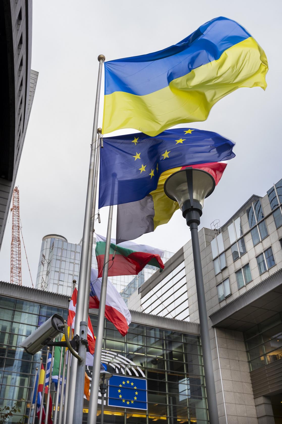 Raising of the Ukrainian flag at the EP buildings in Brussels