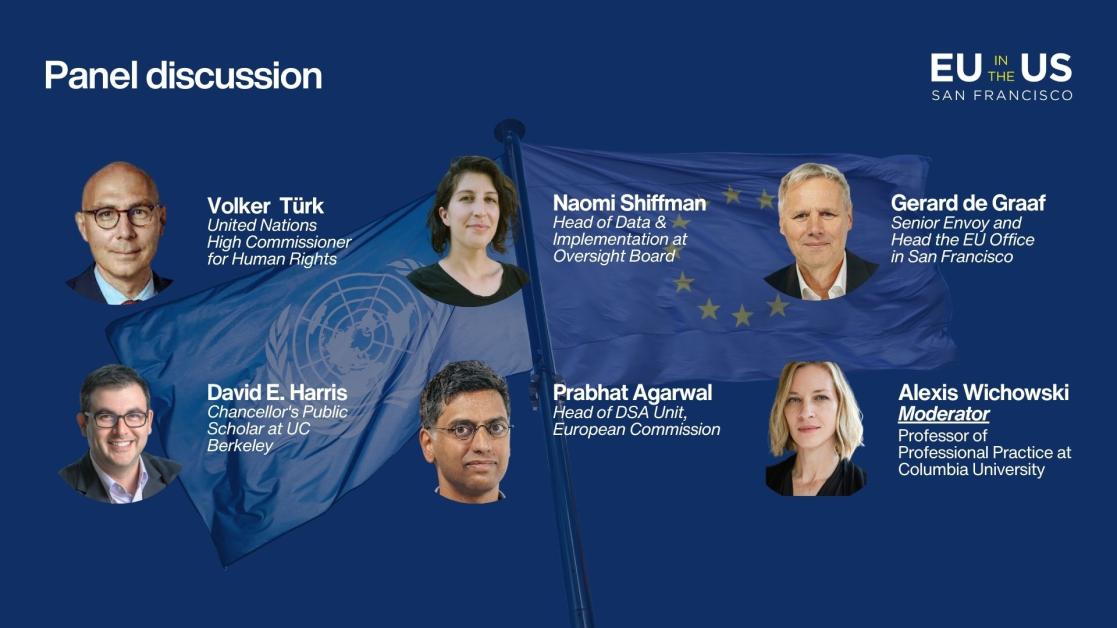 Blue background with headshots of different speakers.