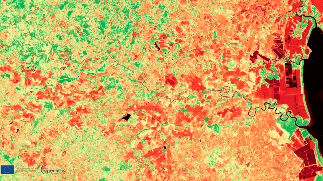 Image taken by satellite showing temperature map of region.