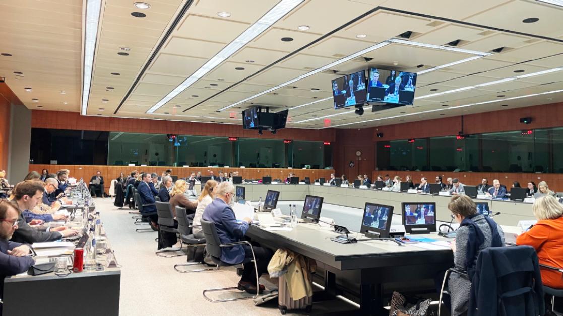 A large conference room with numerous participants shown.