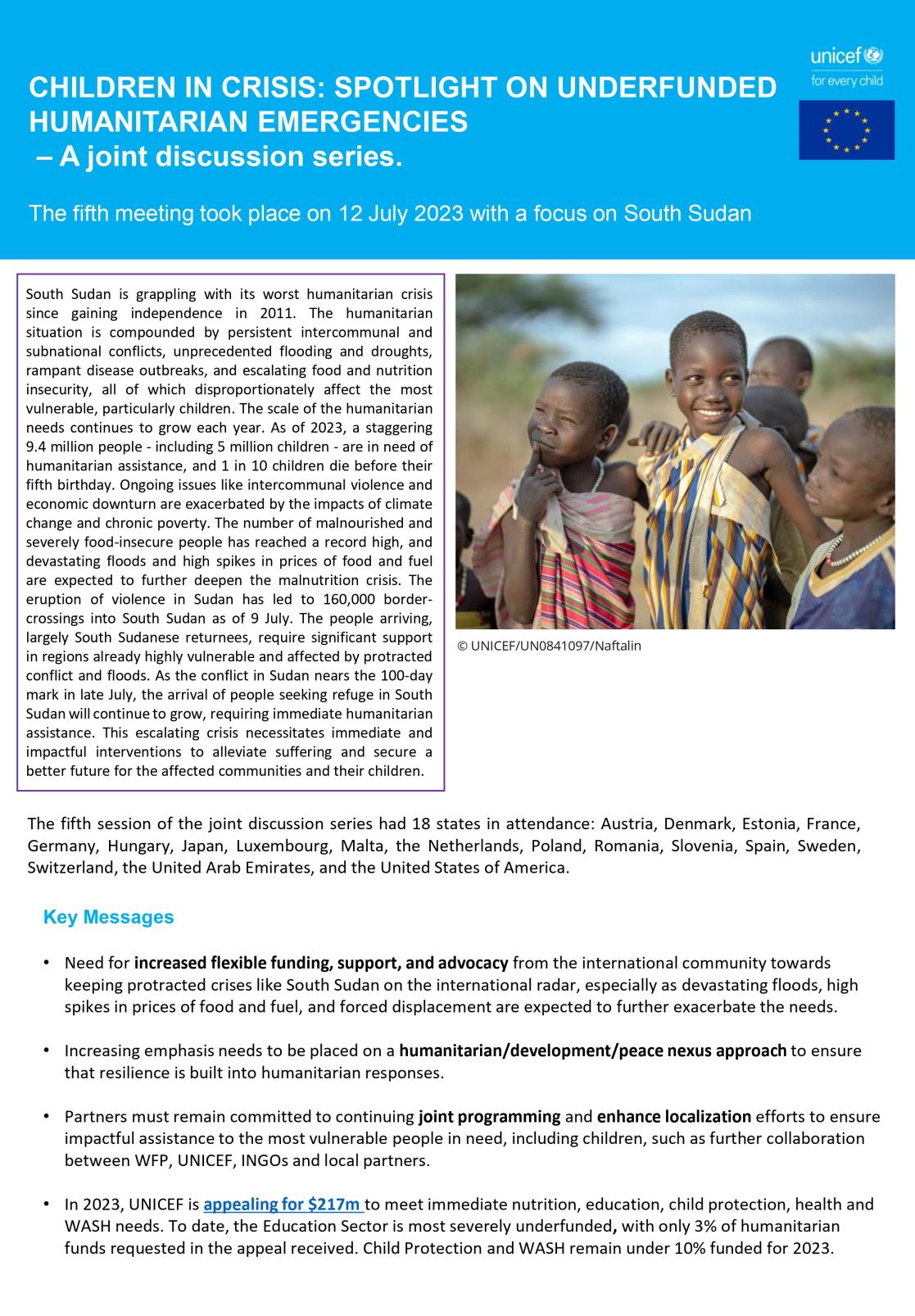 Key Messages EU-UNICEF on South Sudan - 12 July 2023