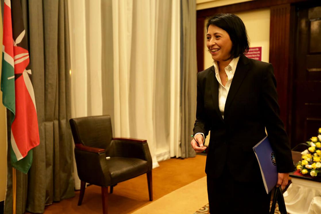 a lady visiting an embassy 