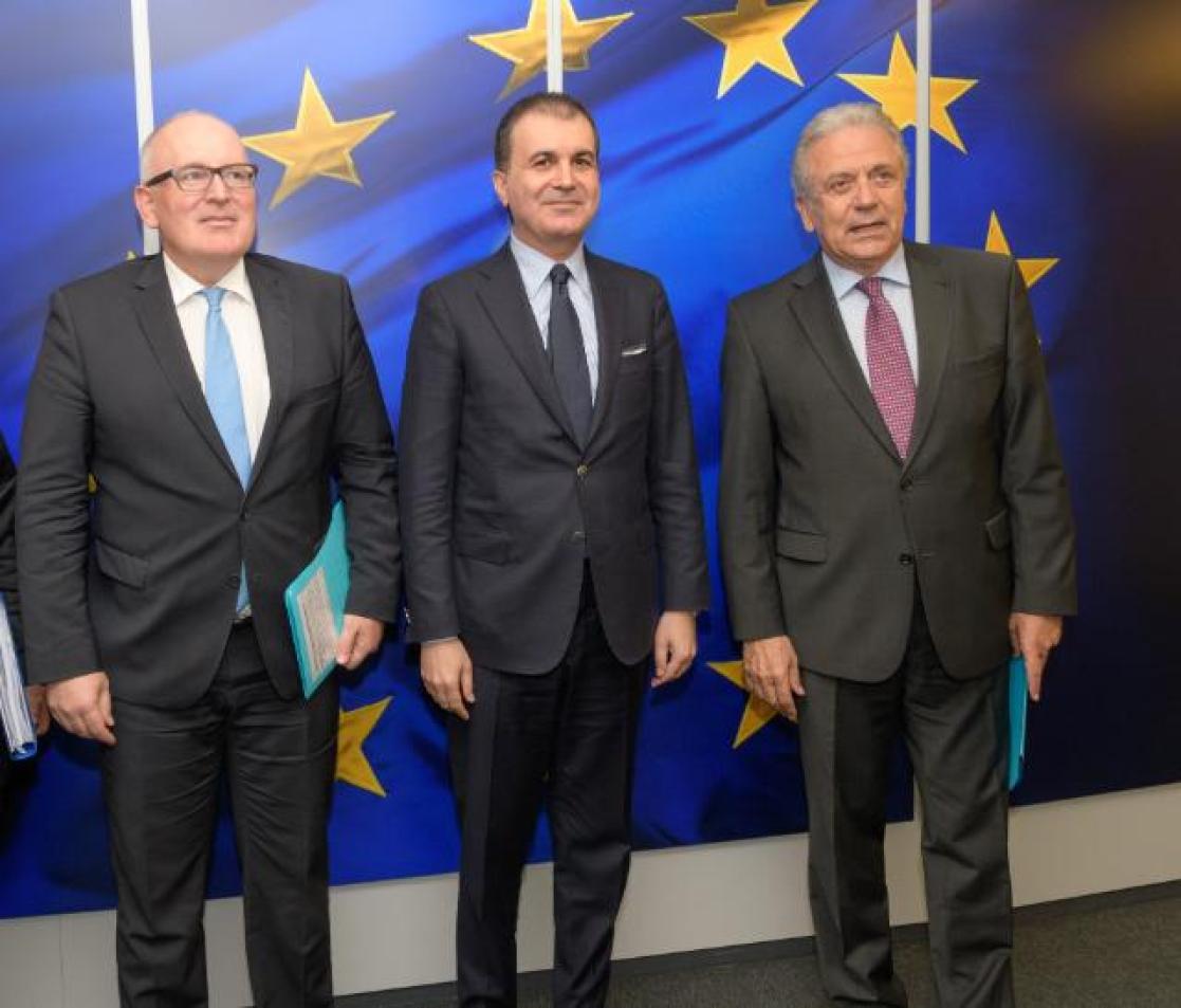 group picture in front of the EU flag 
