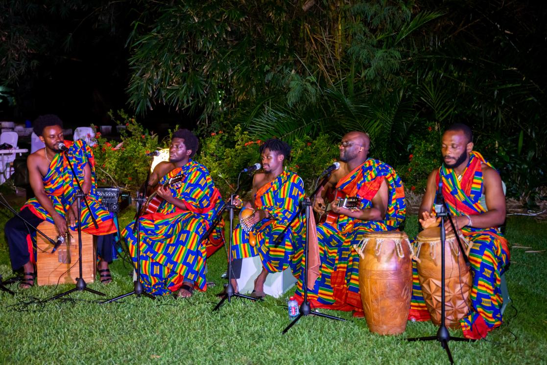 Ghanaian band playing in traditional dress.