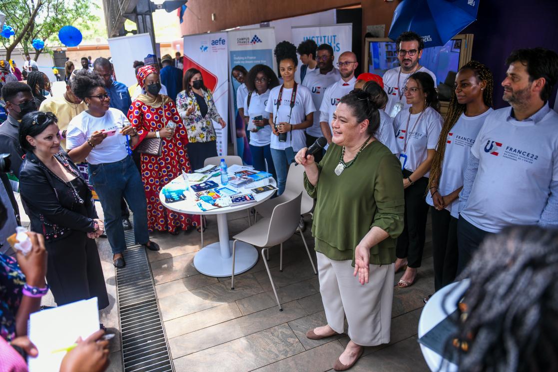 The French Ambassador, Emmanuelle BLATMANN adressing a cross section of people about the activities of the French Embassy in Nigeria