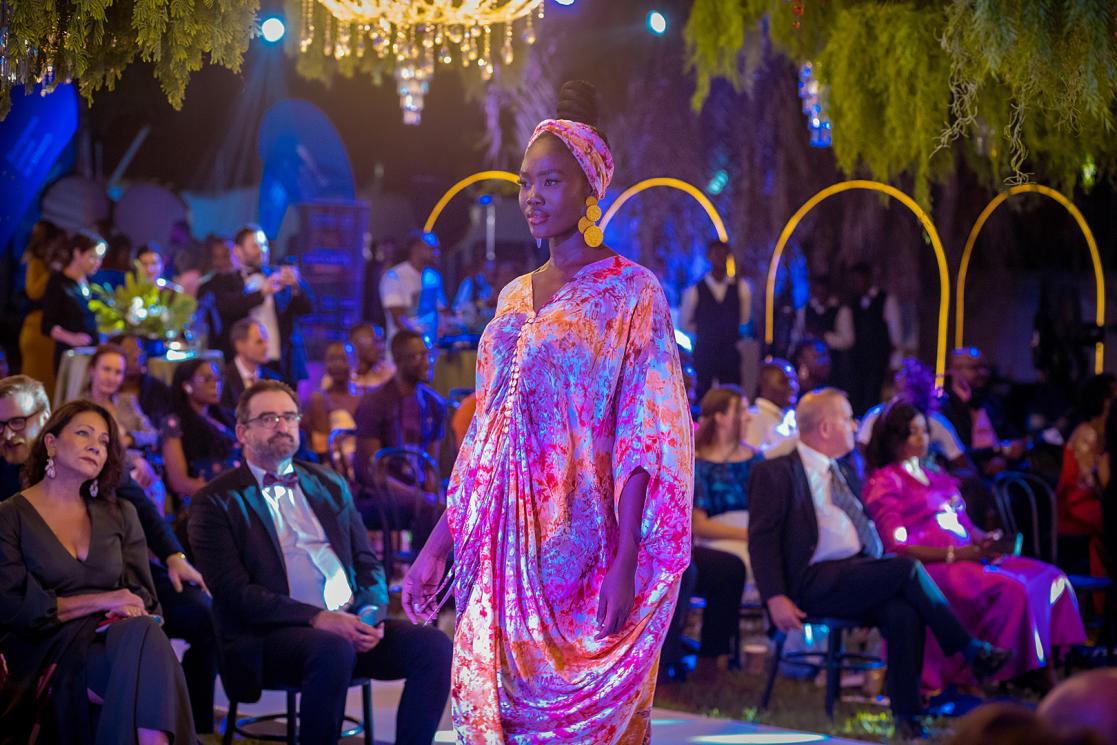 Ghanaian model walks down the catwalk at the EU Residence.