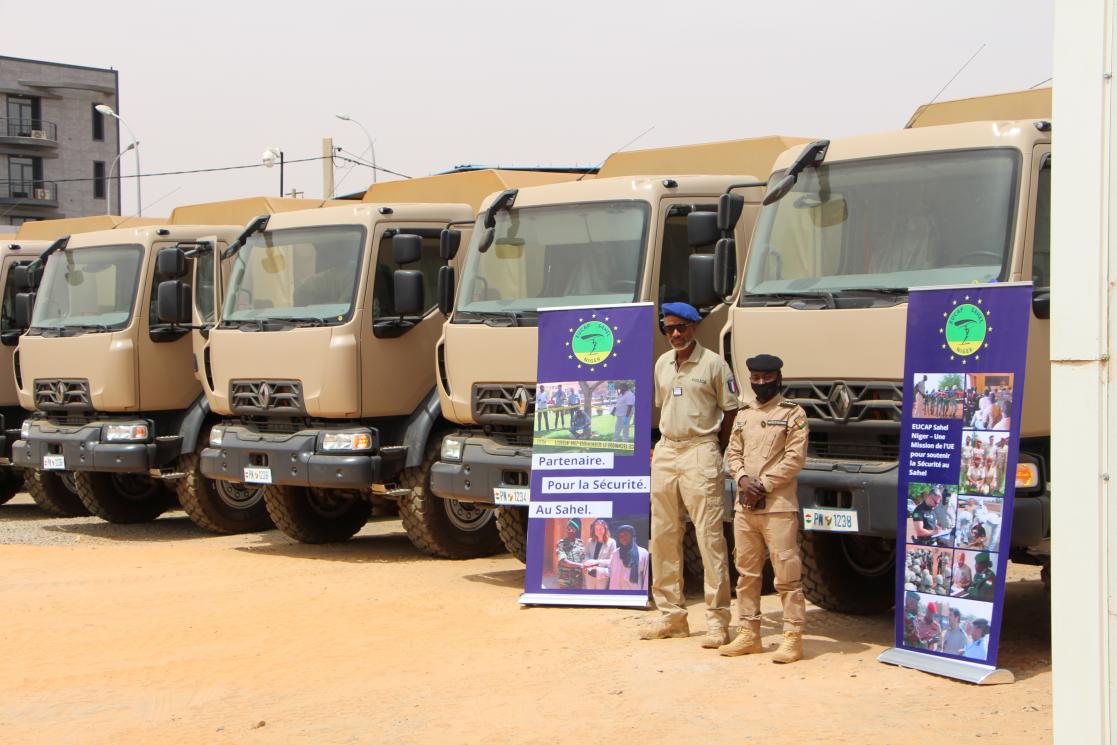 The commander of CMCF2, Commissioner Haro, takes over several trucks for his mobile border unit at mission headquarters