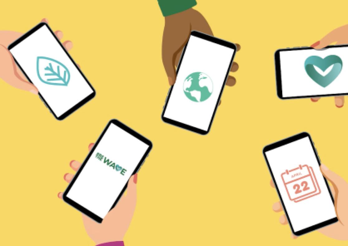 Illustration of hands holding mobile phones