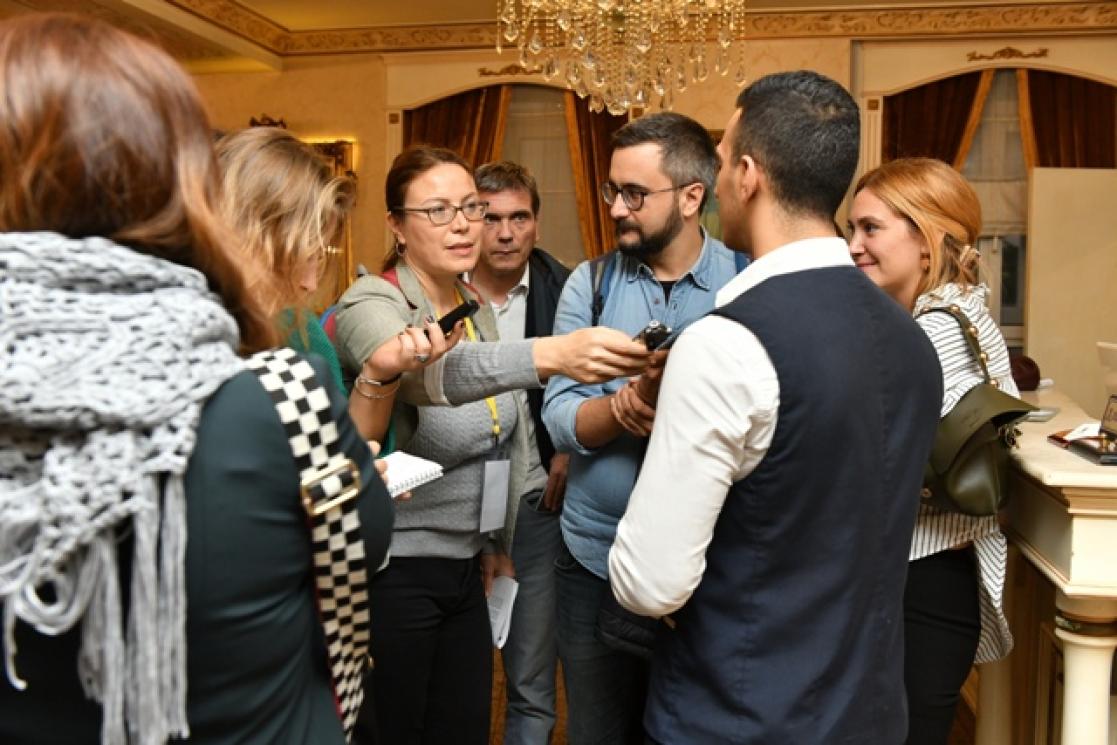 Journalists during an interview