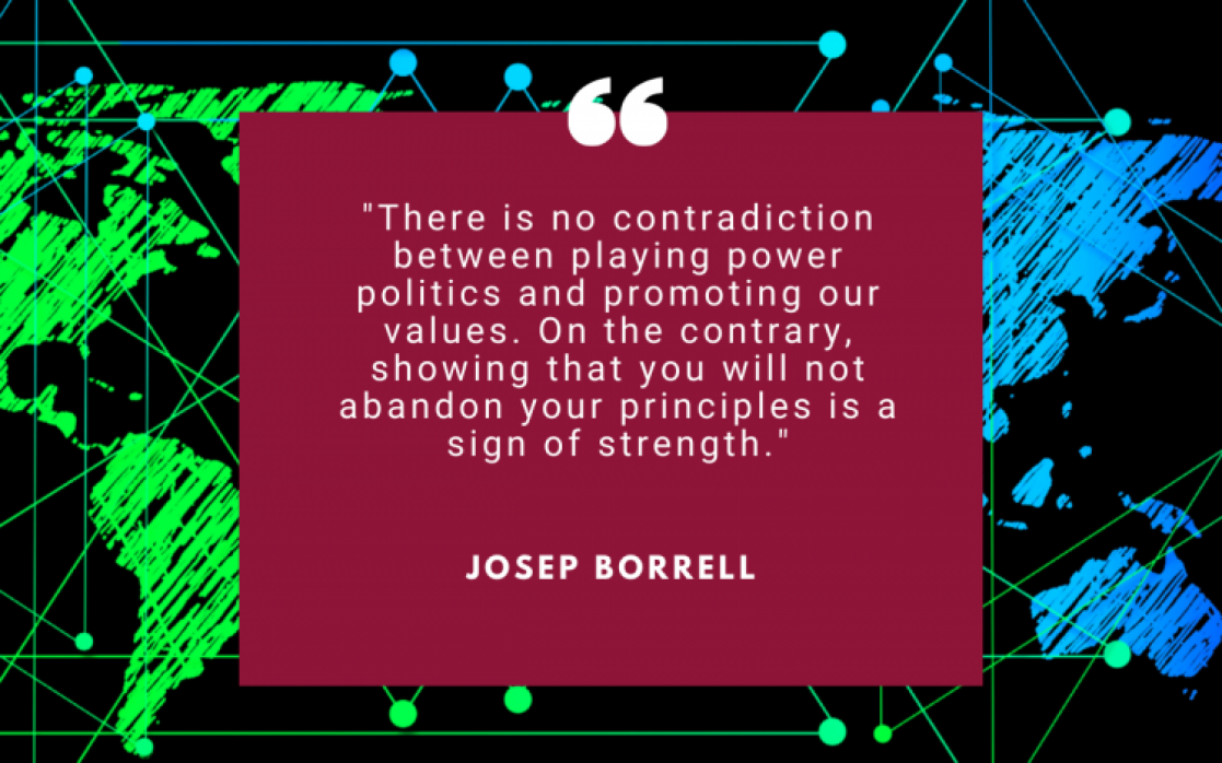 Cita de Borrell sobre jugar a la política del poder y promover los valores europeos