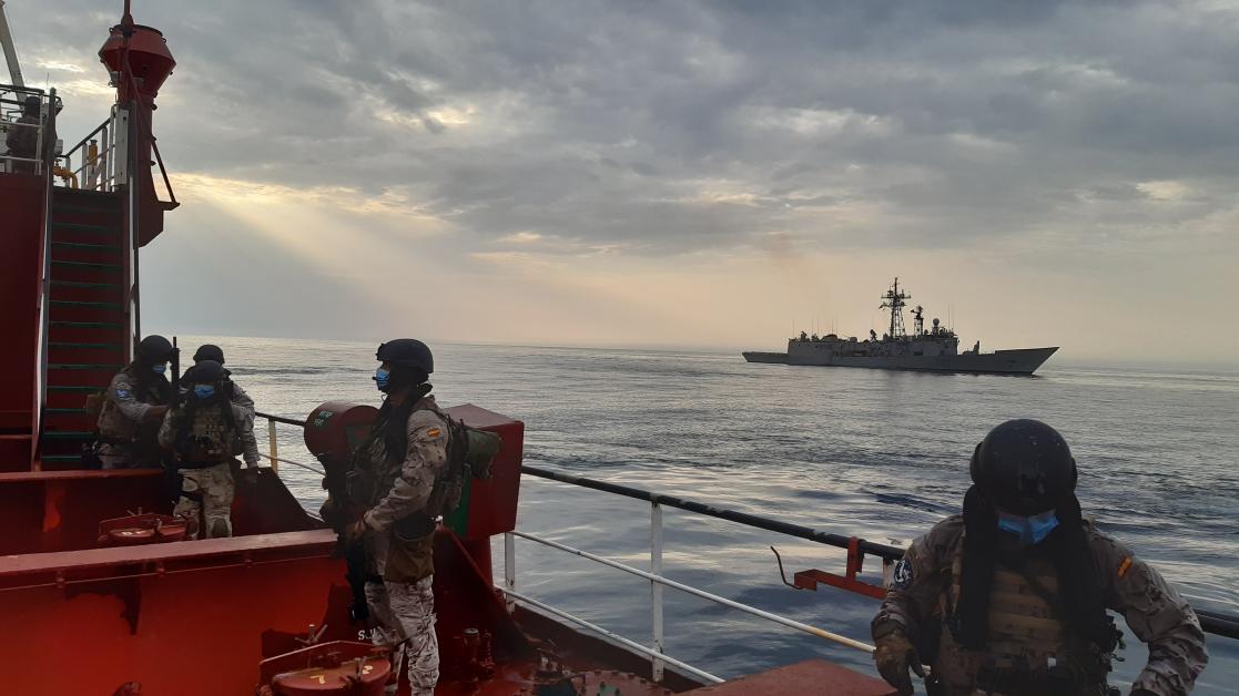 Military on a ship at sea