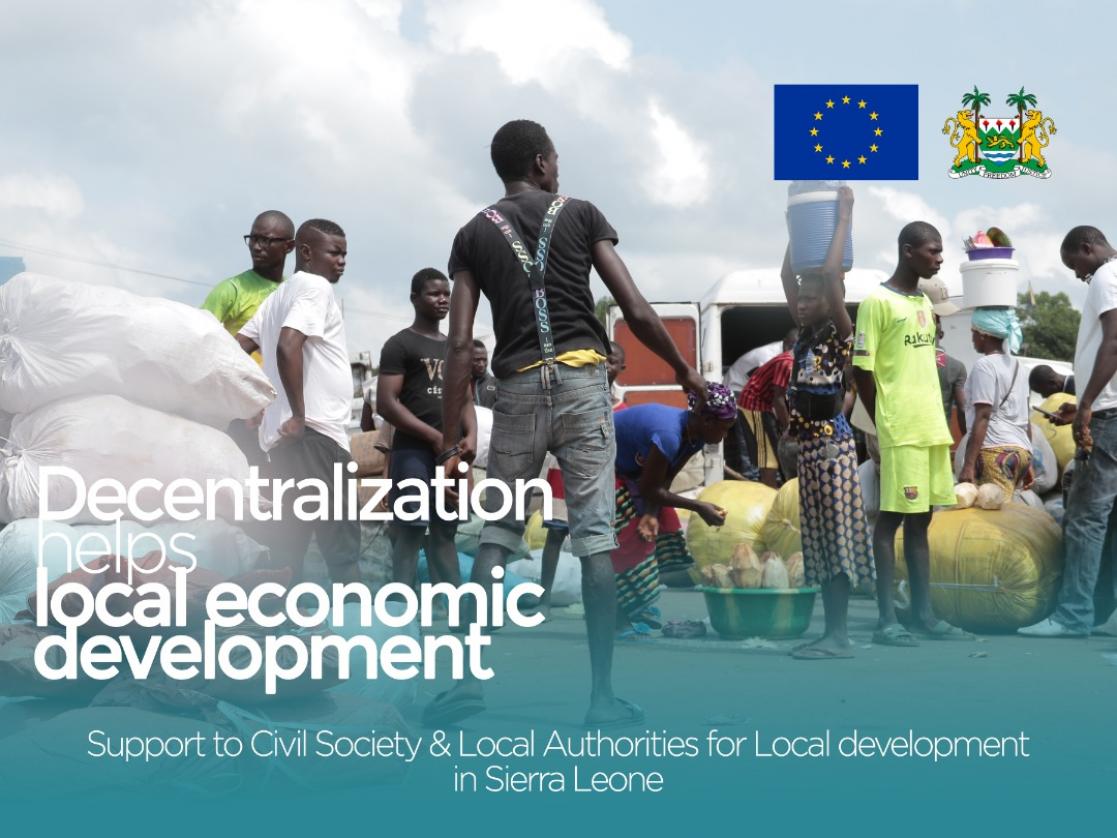 Decentralization helps local economic devolepment, group of people helping  with food, water packages 