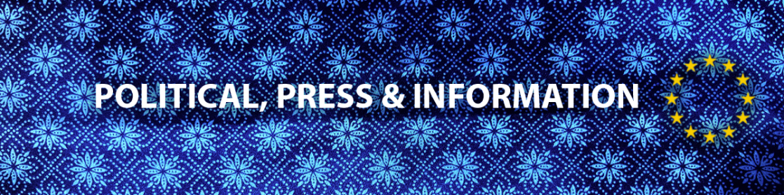 Blue banner with the text political, press and information