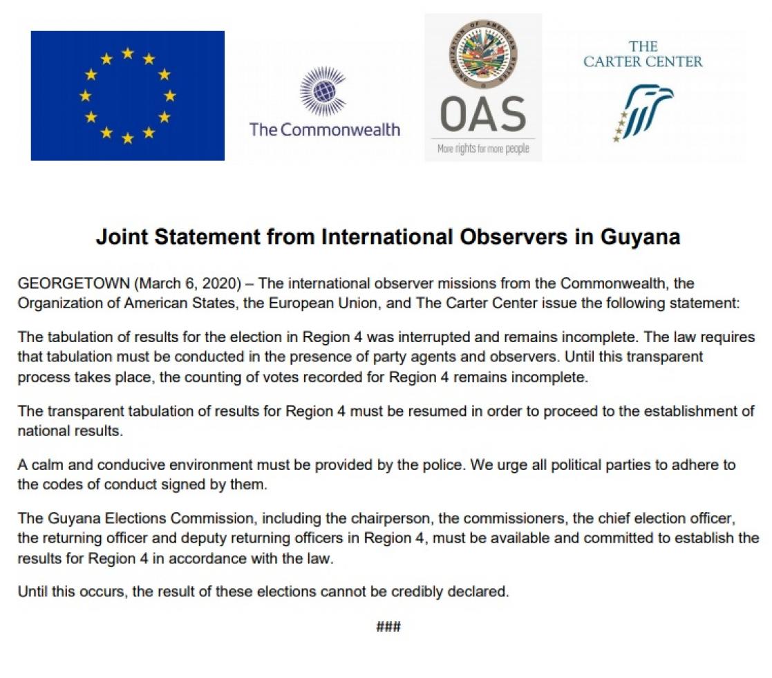 Joint Statement from International Observers in Guyana