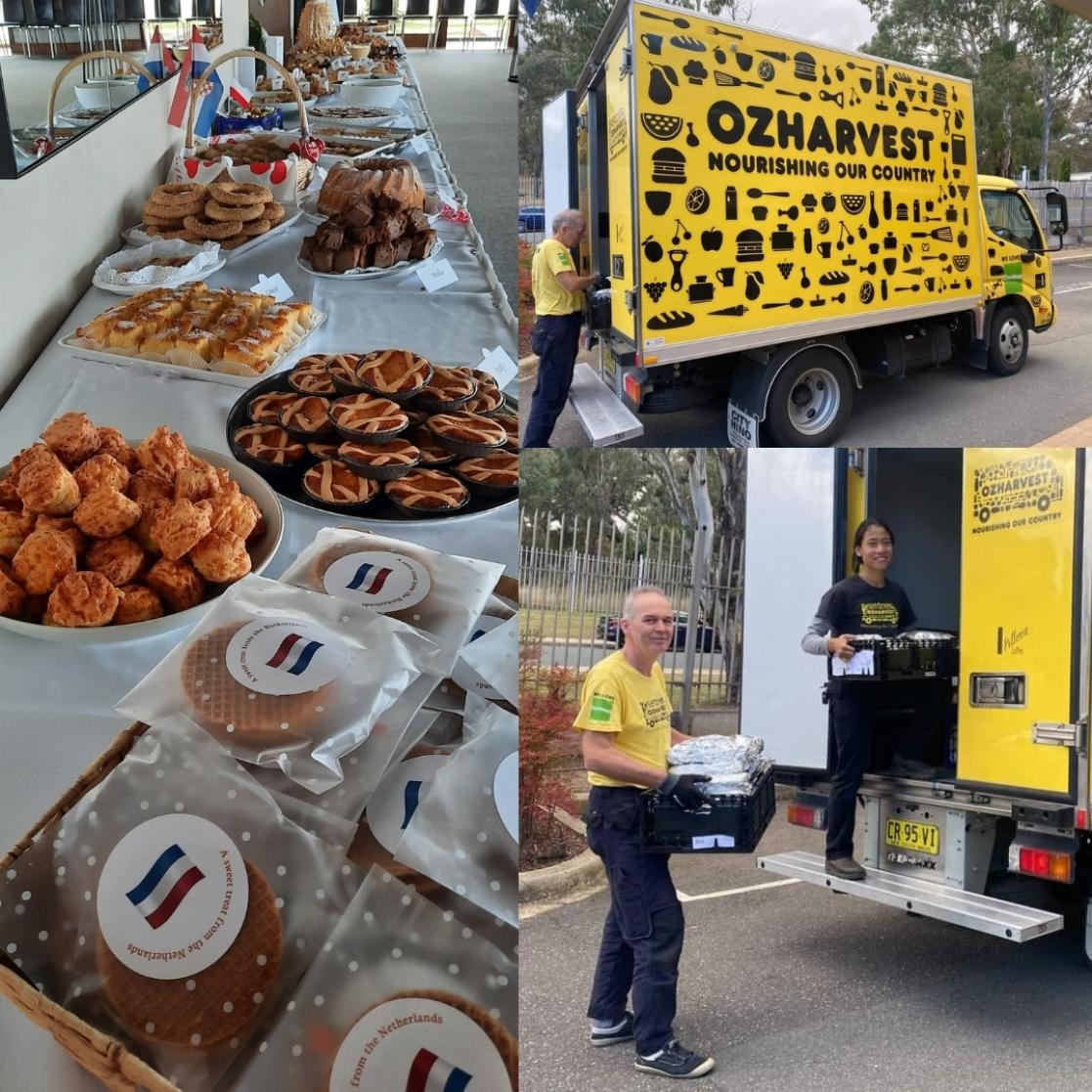 Collage with images of food and a van