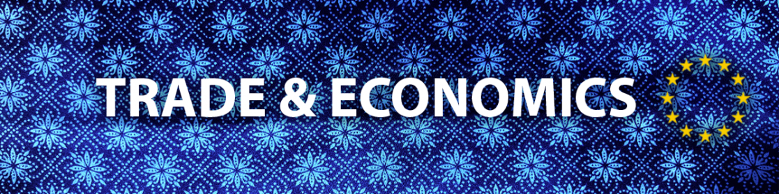 Blue banner with the title trade & economics