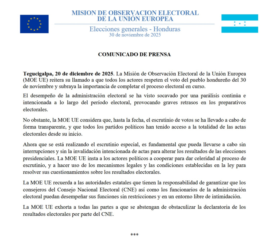 20251220 Press release EU EOM Honduras 2025