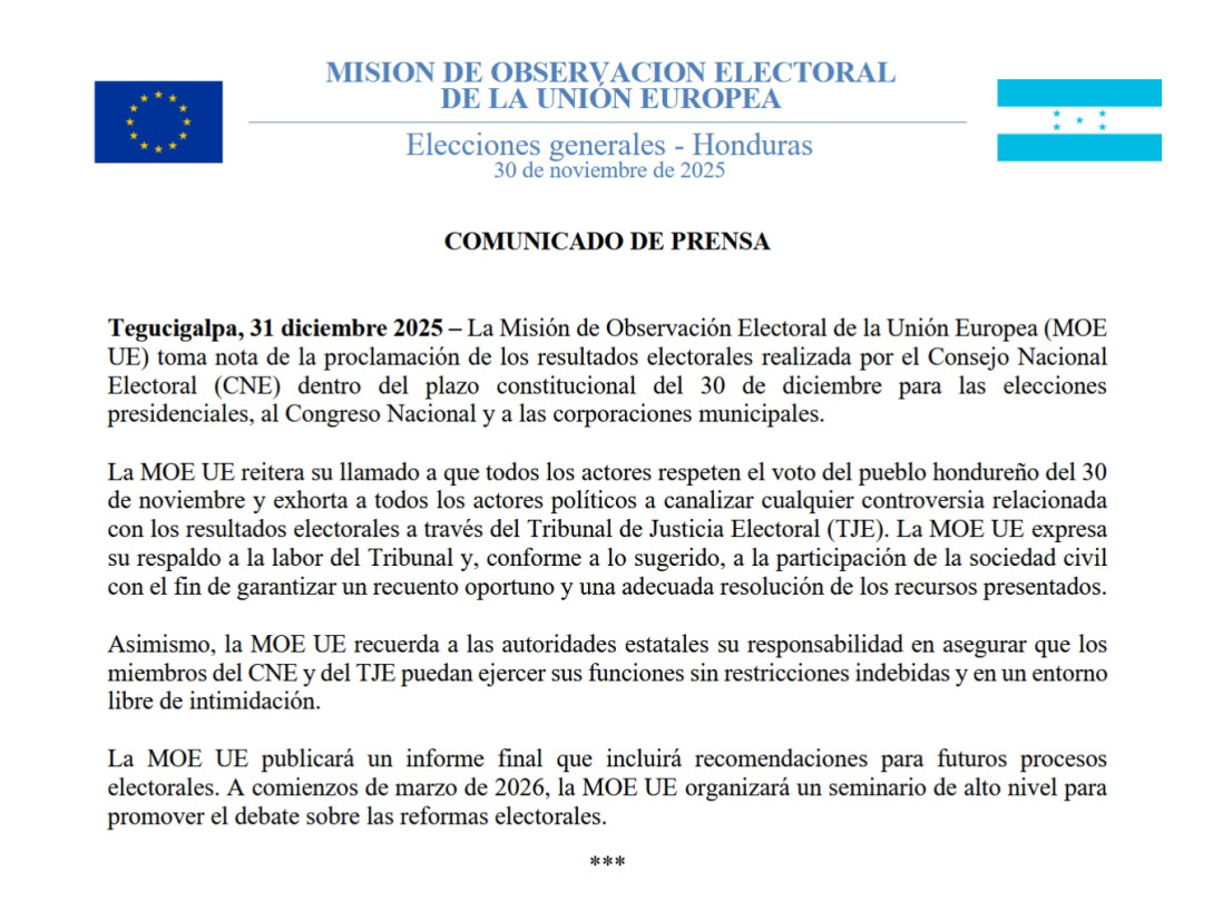 20251231 Press release EU EOM Honduras 2025