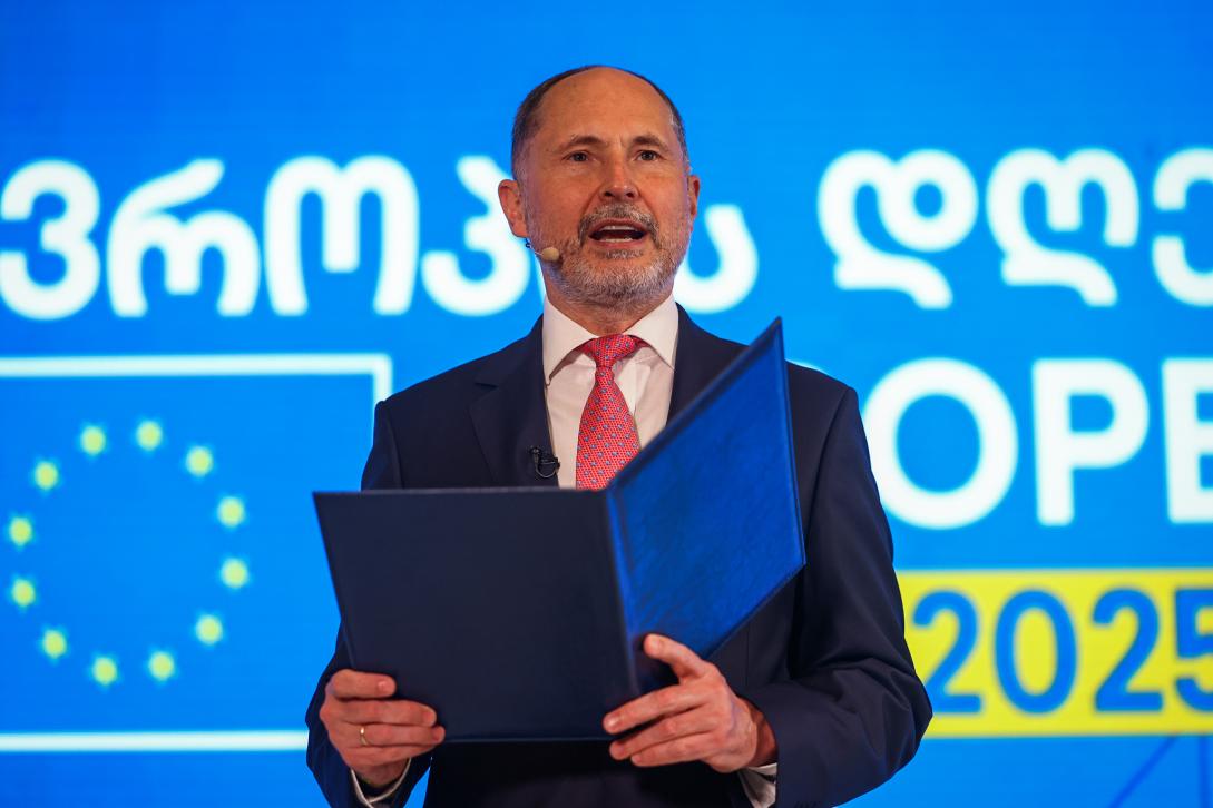 Ambassador Pawel Herczynski delivering an opening speech at Europe Day Batumi 2025