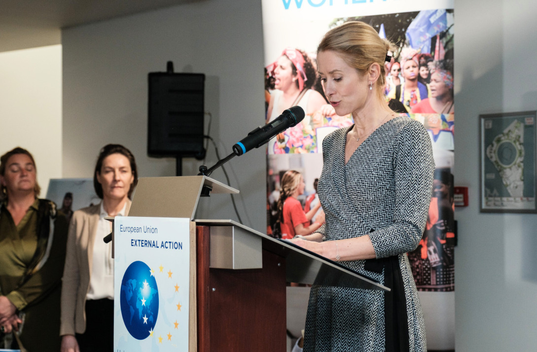 HR/VP Kaja Kallas delivering a speech during a WPS event in Brussels.