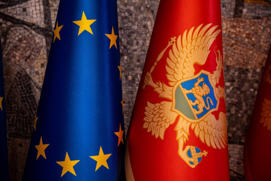 Flag of EU and flag of Montenegro