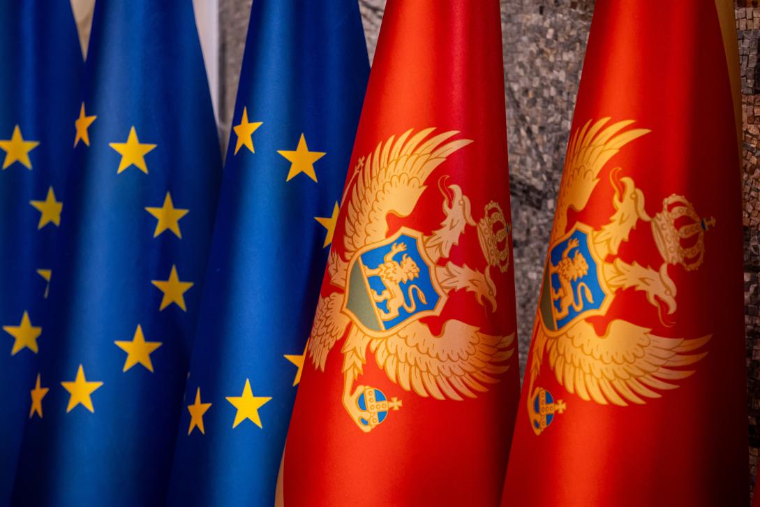 Flag of EU and flag of Montenegro