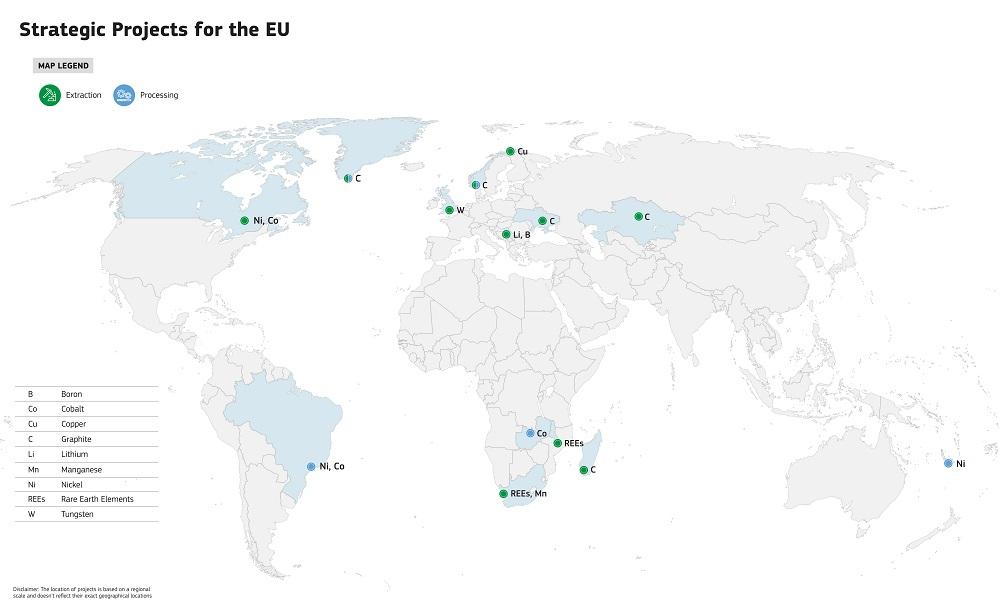 Map showing the strategic projects