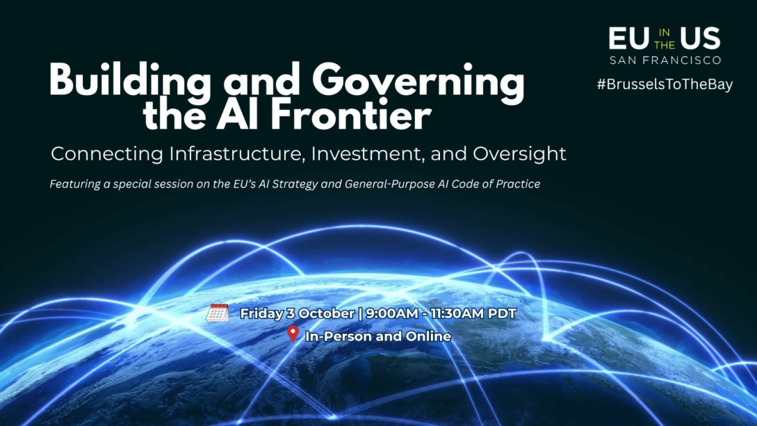 A blue and black graphic with event information.