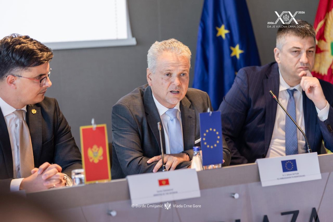 Ambassador Sattler sitting and speaking during the event