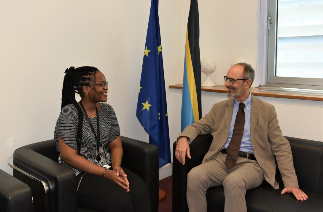Lorraine Kakuyu (L) with Ambassador Manfredo Fanti, at the EU Delegation in Dar es Salaam, Tanzania.