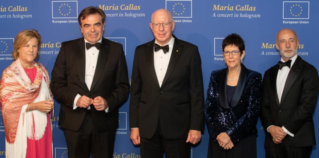 HE Governor General David Hurley and HE Mrs. Linda Hurley, VP of the European Commission Margaritis Schinas with Mrs. Mercedes Alvargonzalez, and the EU Ambassador Gabriele Visentin