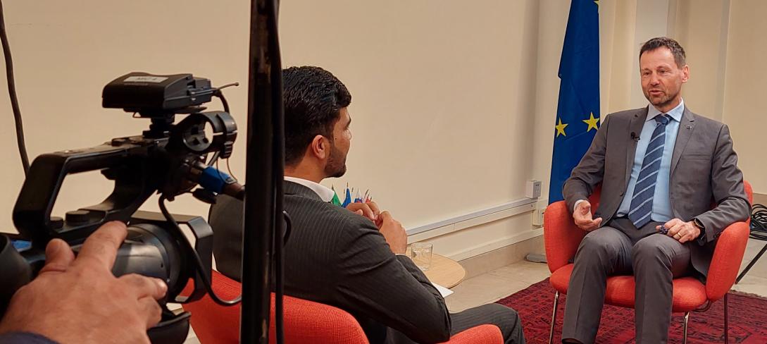 EU Special Envoy for Afghanistan, Tomas Niklasson, speaks to Afghan media representatives