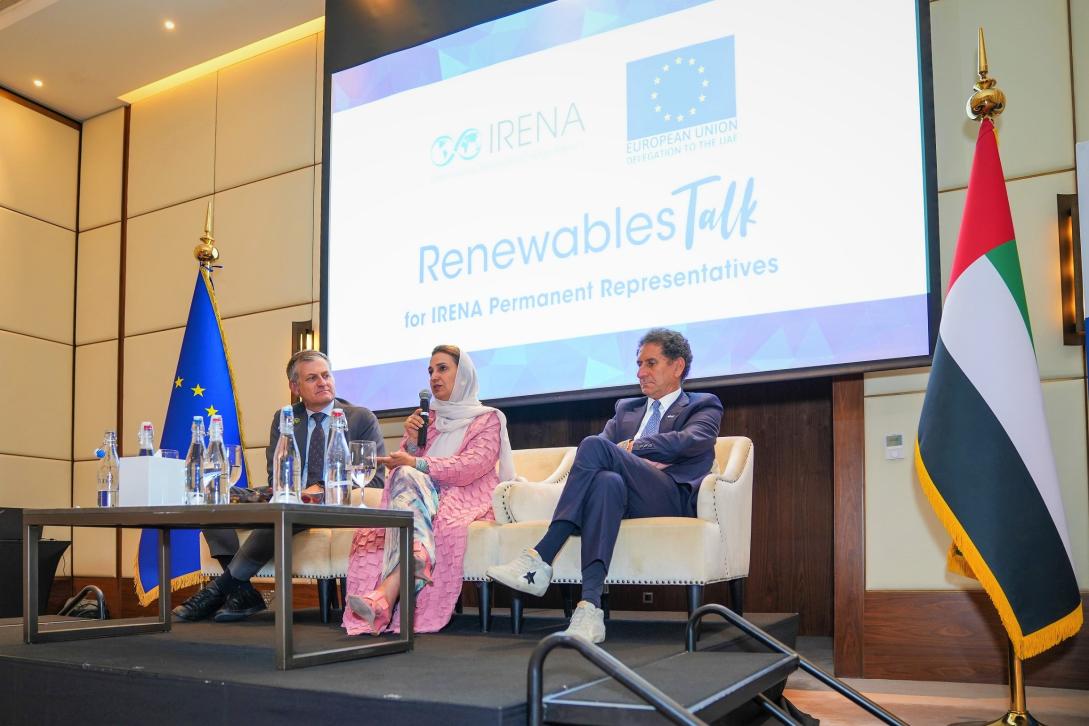 EU Ambassador to the UAE, HE Andrea Matteo Fontana, IRENA Director-General, Francesco La Camera, H.E. Dr. Nawal Al-Hosany, Permanent Representative of UAE to IRENA