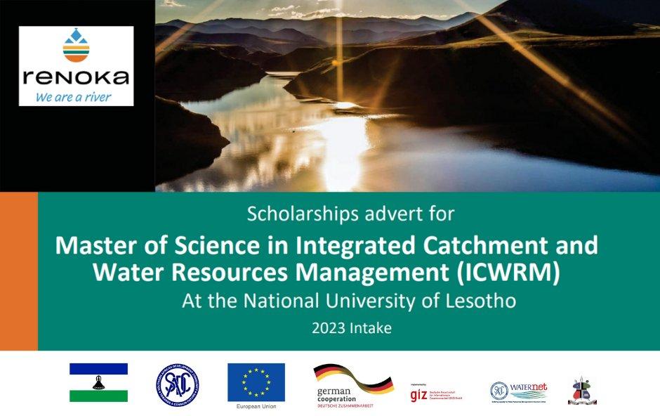 Scholarships advert for Master of Science in Integrated Catchment and Water Resources Management (ICWRM)