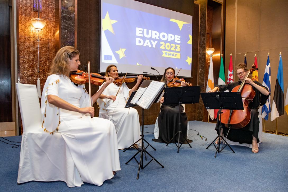 String quartet Gadew way performing at Europe Day 2023 reception in Abu Dhabi