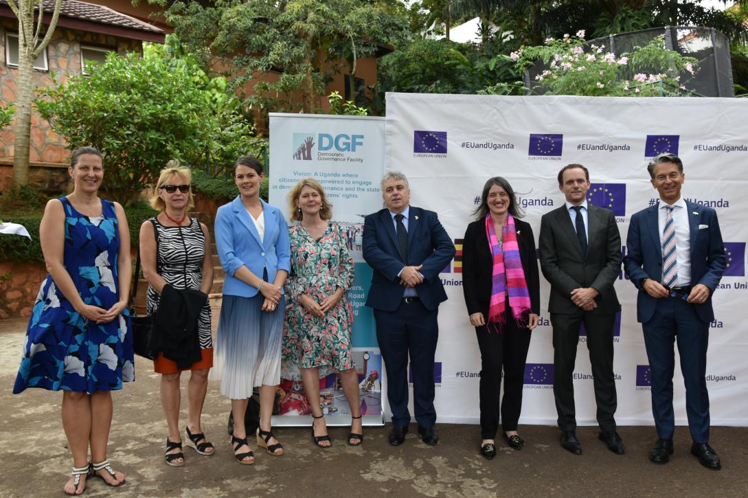 Democratic Governance Facility Board members pose for a photo at the EU residence May 30.2023