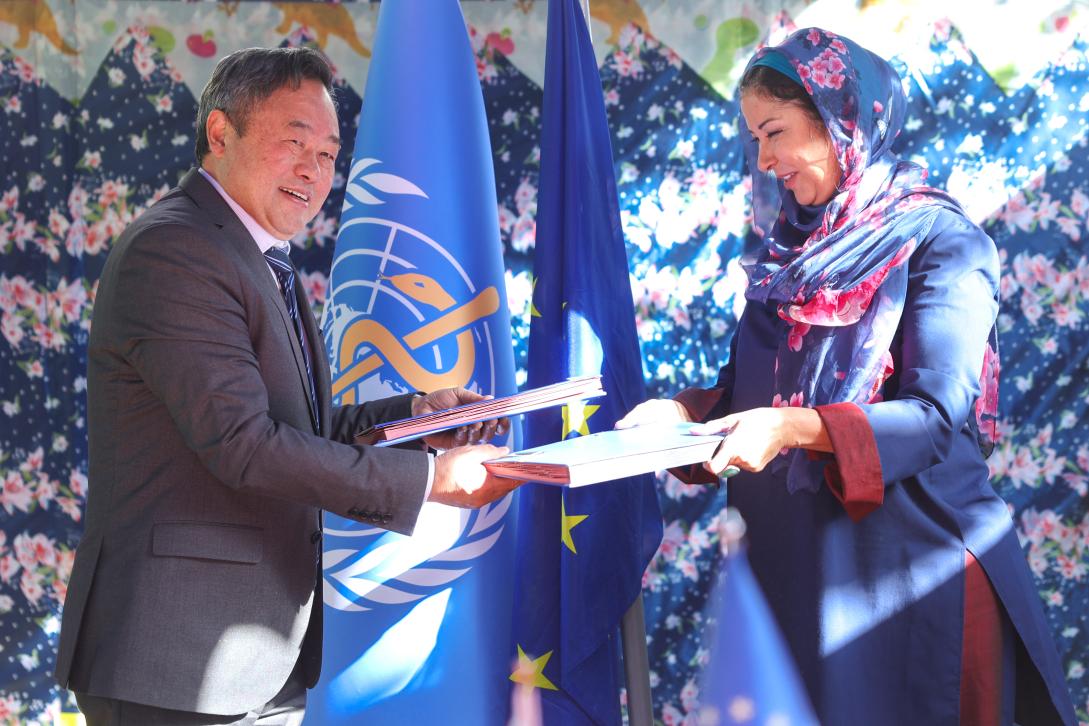 The EU Chargee to Afghanistan and WHO Country Officer meet to launch a new program dedictaed to public health in Afghanistan.  