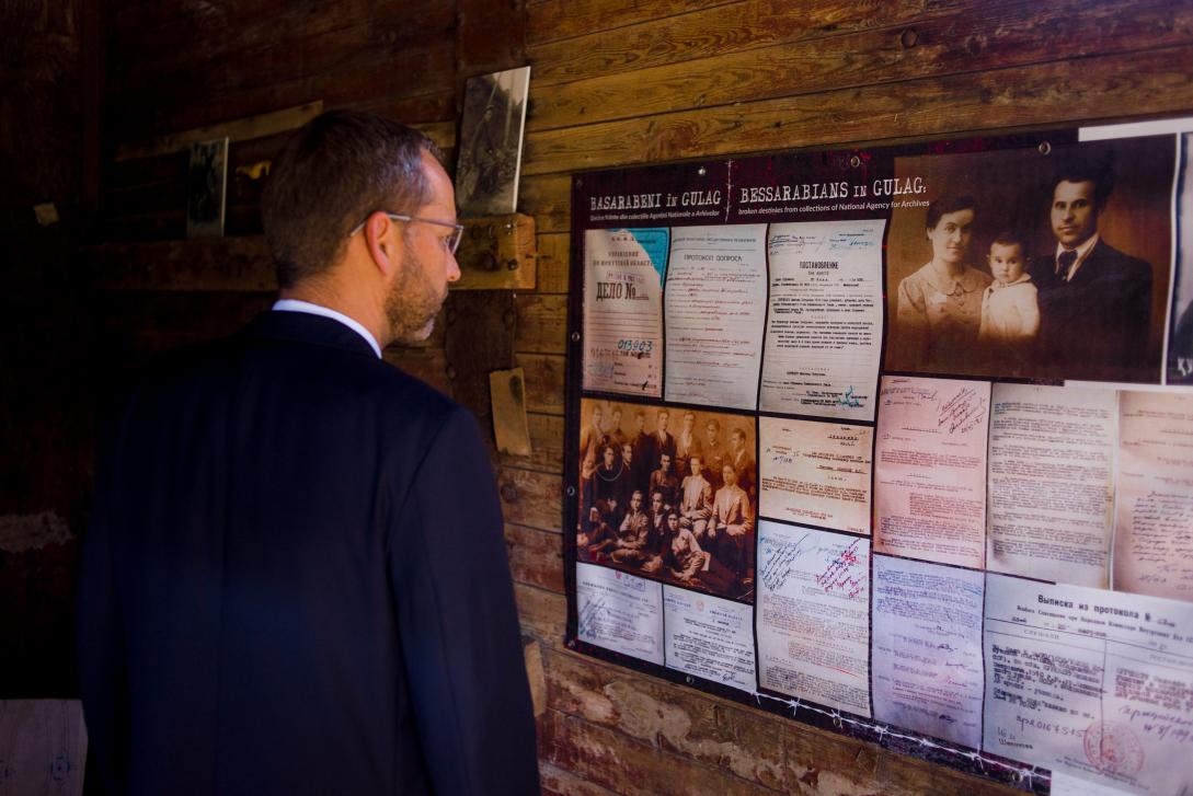 The EU Ambassador Jānis Mažeiks visiting the “Museum of pain” 