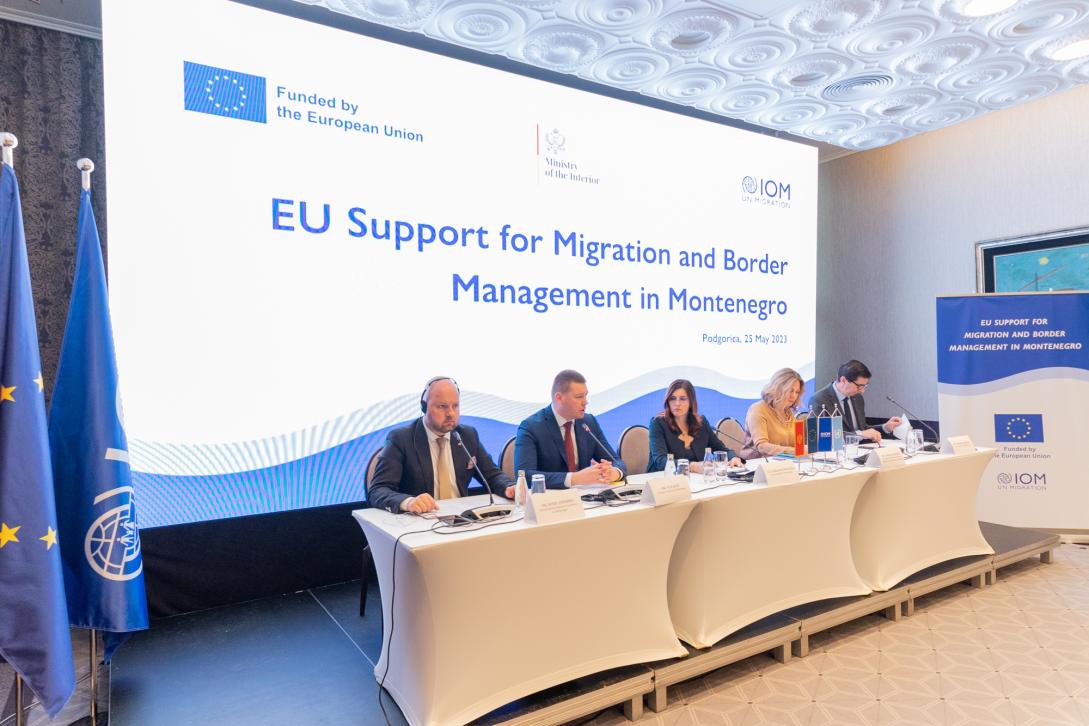 Speakers at the press conference “EU Support for migration and border management in Montenegro”