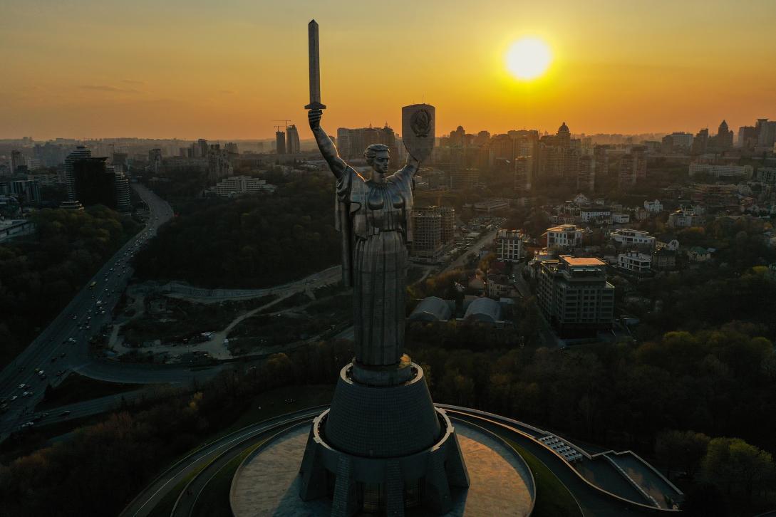 Motherland Monument in Kyiv at sunrise