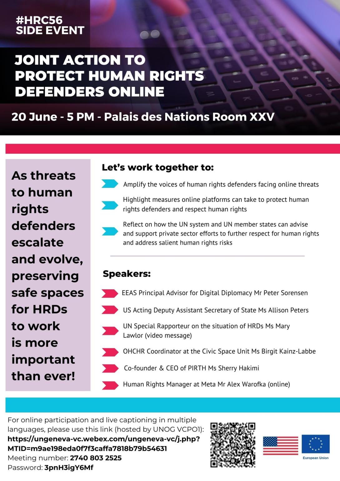 Joint Action to Protect Human Rights Defenders Online flyer.