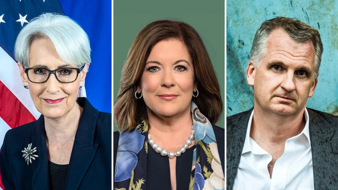 A trio of headshots featuring Wendy Sherman, Suzanne Clark, and Timothy Snyder.