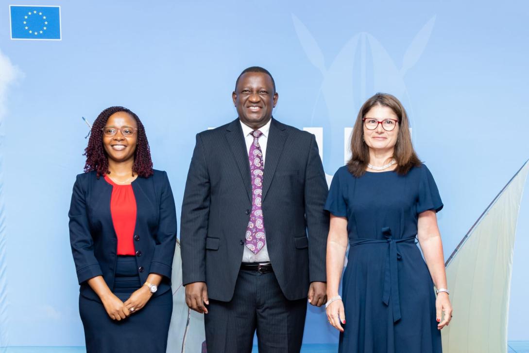 EU Ambassador Henriette Geiger with CS Salim Mvurya and PS Betsy Njagi